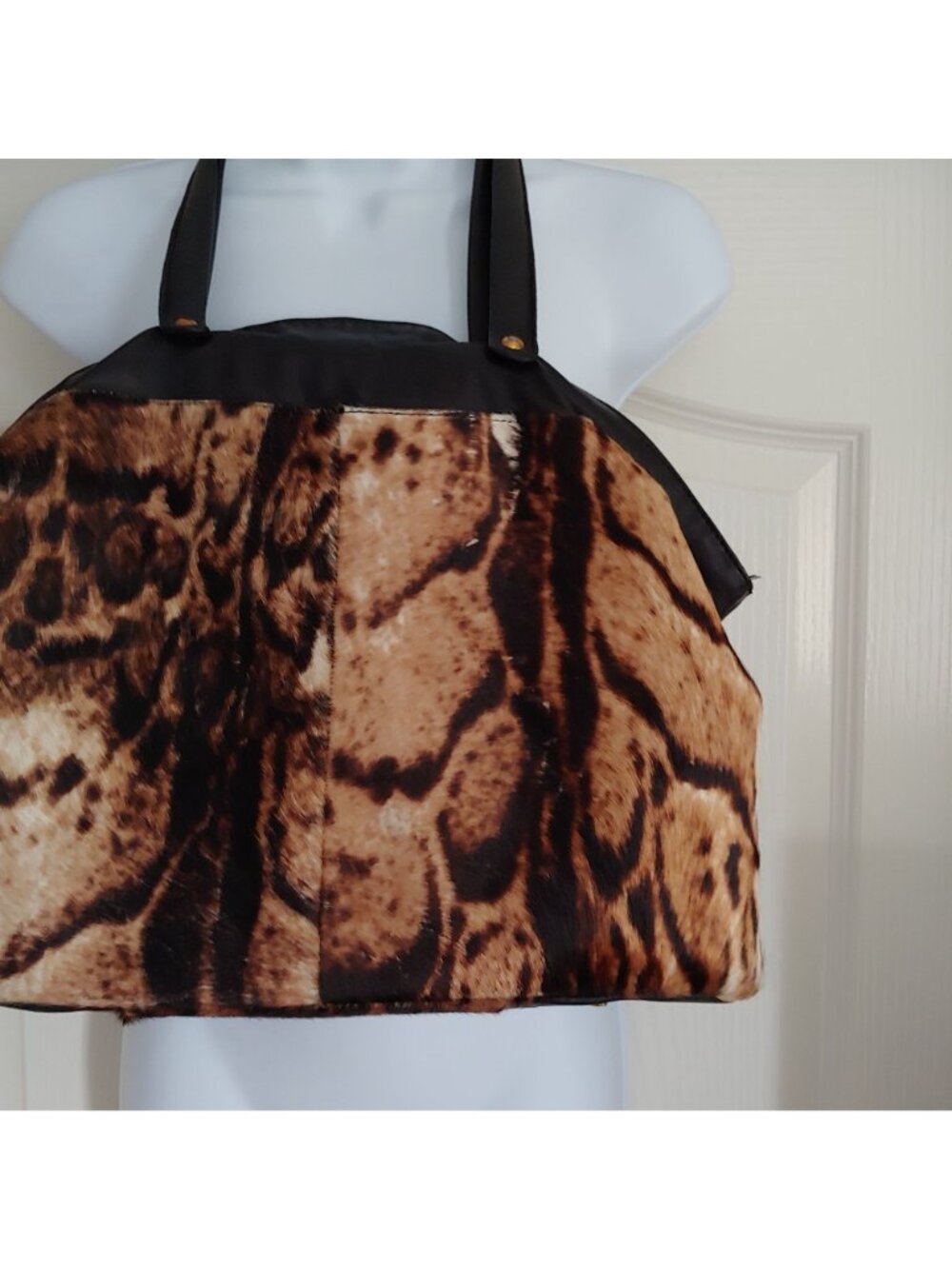 Paolo Masi Italian Leather Calf Hair Animal Print Handbag Mob Wife Loud Luxury - Picture 10 of 16
